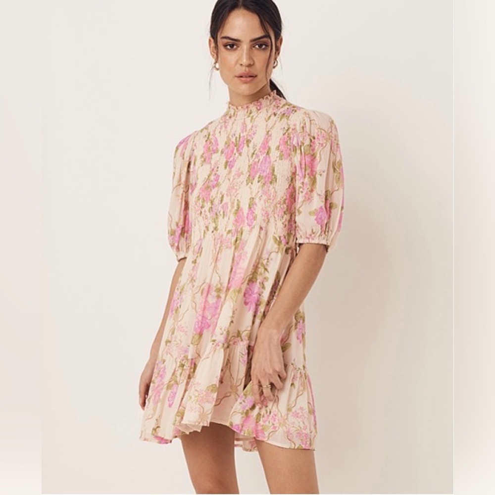 Spell & The Gypsy Sz Small Rose Garden Mini Dress Pink Organic Cotton Blend